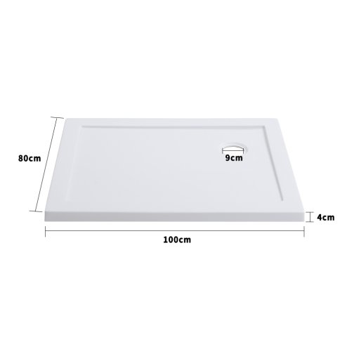 100x80×4cm Wetroom Rectangular Tray, White