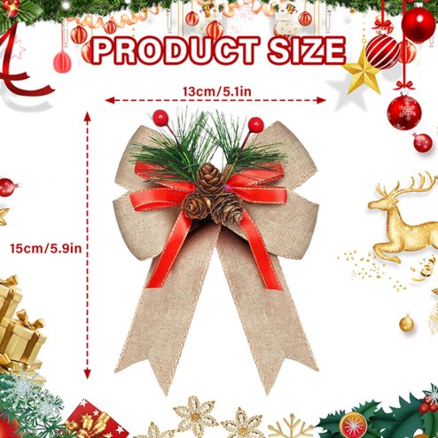 Premium 6-Pack Christmas Bows Adorned with Pine Cones and Green Needles