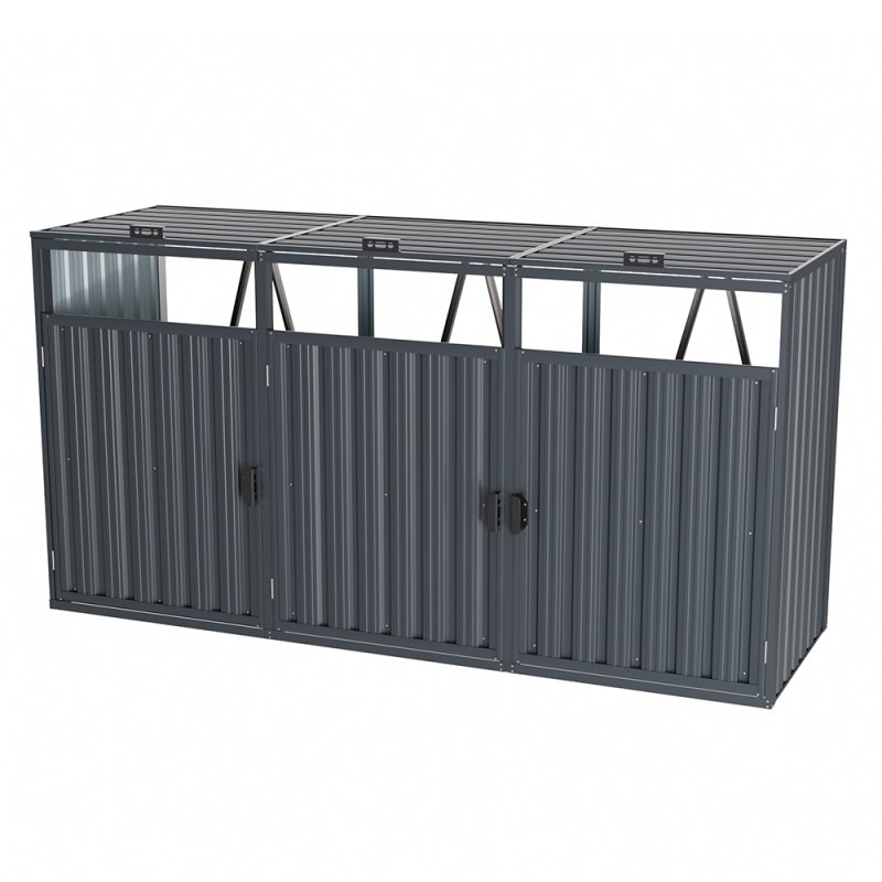 Living and Home 7.8x2.6 ft Outdoor Metal Garbage Can Garden Storage Shed, Dark Grey