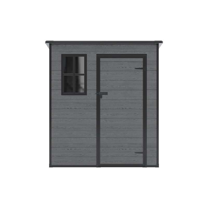 6 x 6FT Outdoor Dark Grey Wood Grain Plastic Garden Storage Shed w/ Window