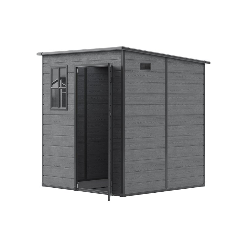 6 x 6FT Outdoor Dark Grey Wood Grain Plastic Garden Storage Shed w/ Window