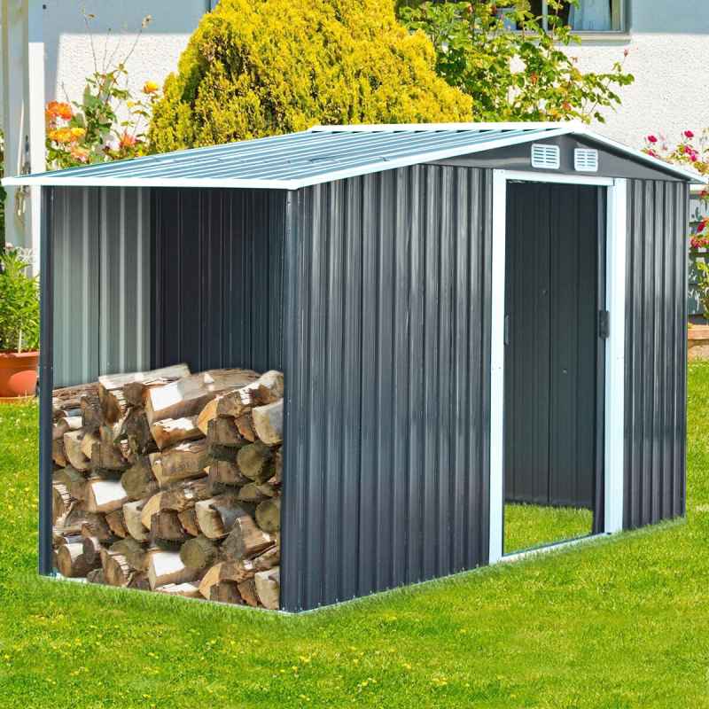 10.79 x 4.33FT Metal Garden Storage Shed with Log Storage