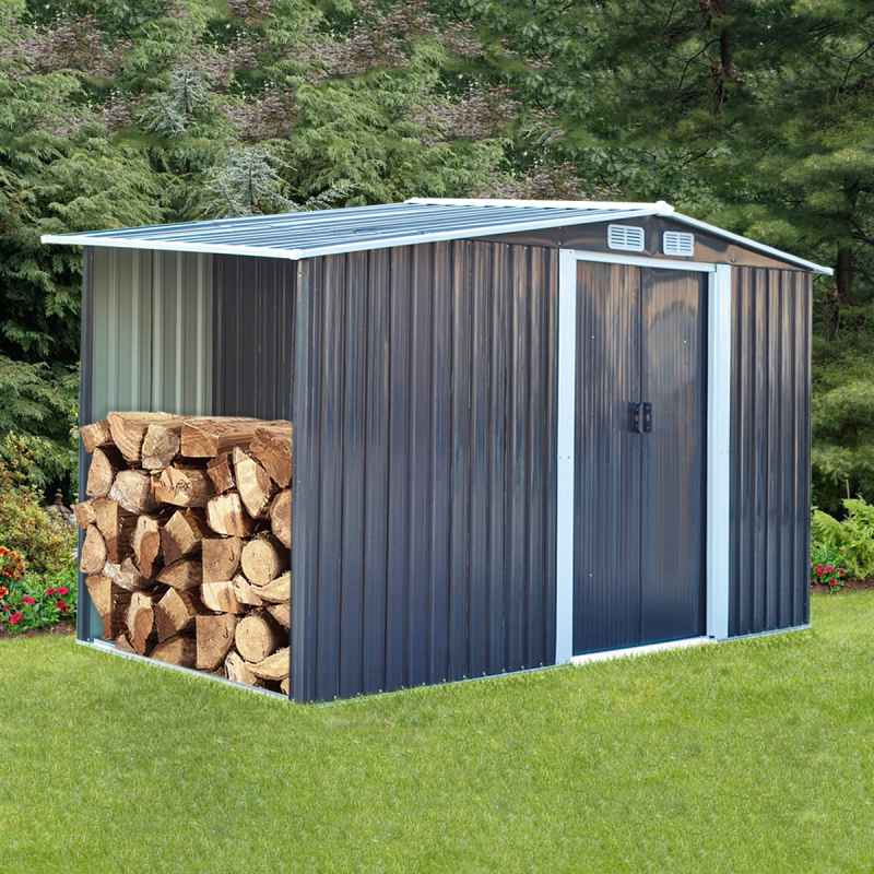 10.79 x 4.33FT Metal Garden Storage Shed with Log Storage