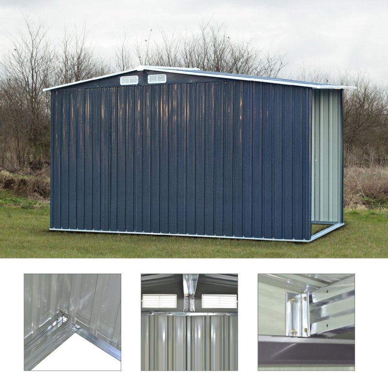 10.79 x 4.33FT Metal Garden Storage Shed with Log Storage