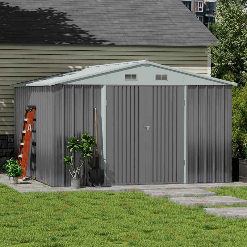 11.94 x 10.42FT Apex Roof Garden Tool Shed, Grey