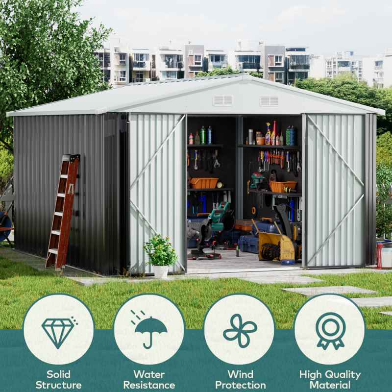 11.94 x 10.42FT Apex Roof Garden Tool Shed, Grey