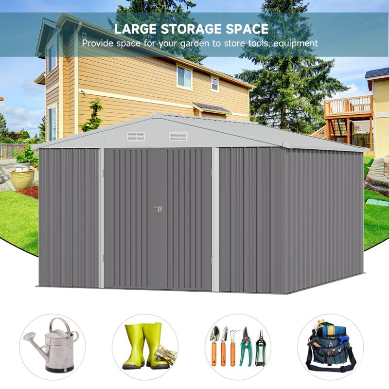11.94 x 10.42FT Apex Roof Garden Tool Shed, Grey