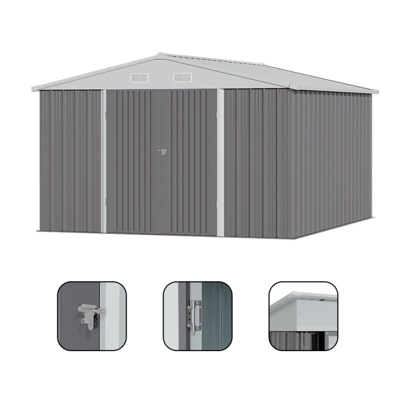 11.94 x 10.42FT Apex Roof Garden Tool Shed, Grey