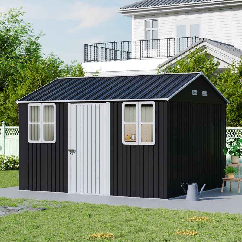 11.81 x 10.24FT Metal Apex Roof Garden Tool Shed