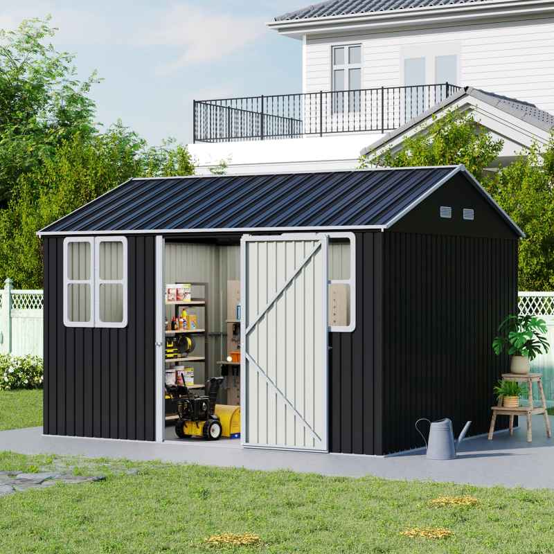 11.81 x 10.24FT Metal Apex Roof Garden Tool Shed