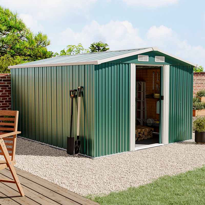 10.24 x 8.43FT Large Metal Garden Tool Storage Shed, Green