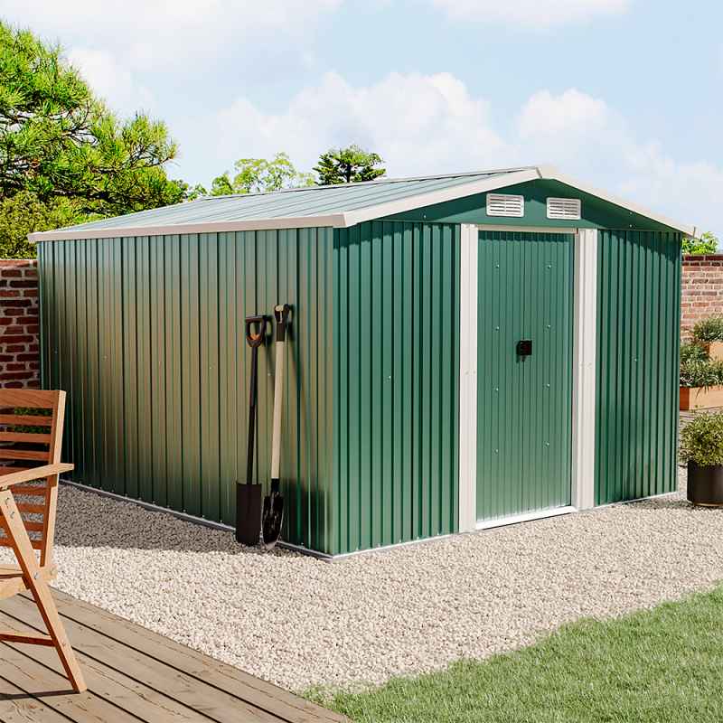 10.24 x 8.43FT Large Metal Garden Tool Storage Shed, Green