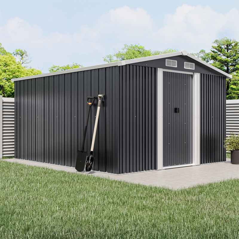 10.24 x 8.43FT Large Metal Garden Tool Storage Shed, Anthracite