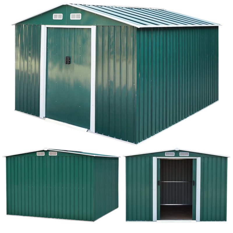 8.53 x 8.53FT Large Metal Garden Tool Storage Shed, Green