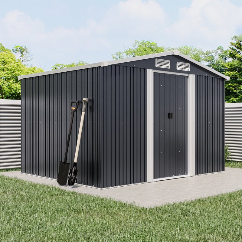 8.46 x 6.79FT Large Metal Apex Roof Garden Tool Storage Shed, Anthracite
