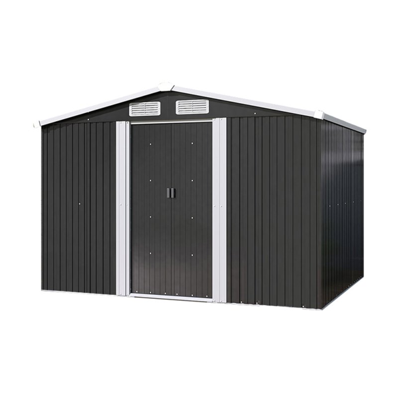 8.46 x 6.79FT Large Metal Apex Roof Garden Tool Storage Shed, Anthracite
