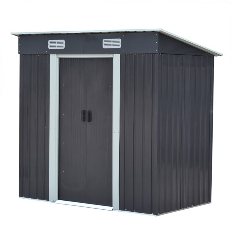 6.36 x 3.97FT Metal Garden Storage Shed with Sliding Door, Charcoal Black