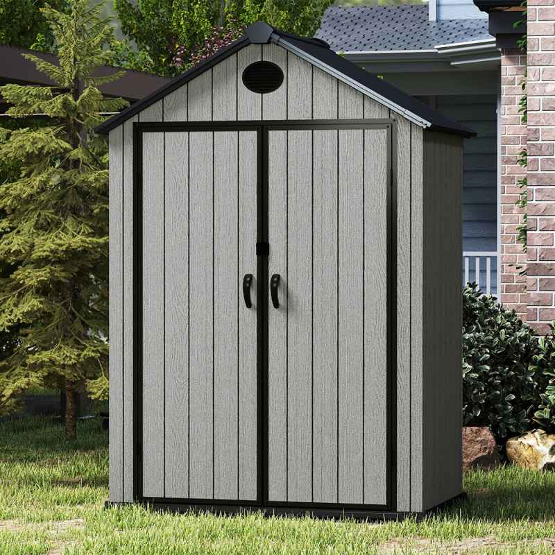 5.33 x 3.38FT Gray Wood Grain Plastic Tool Shed Garden Storage Shed