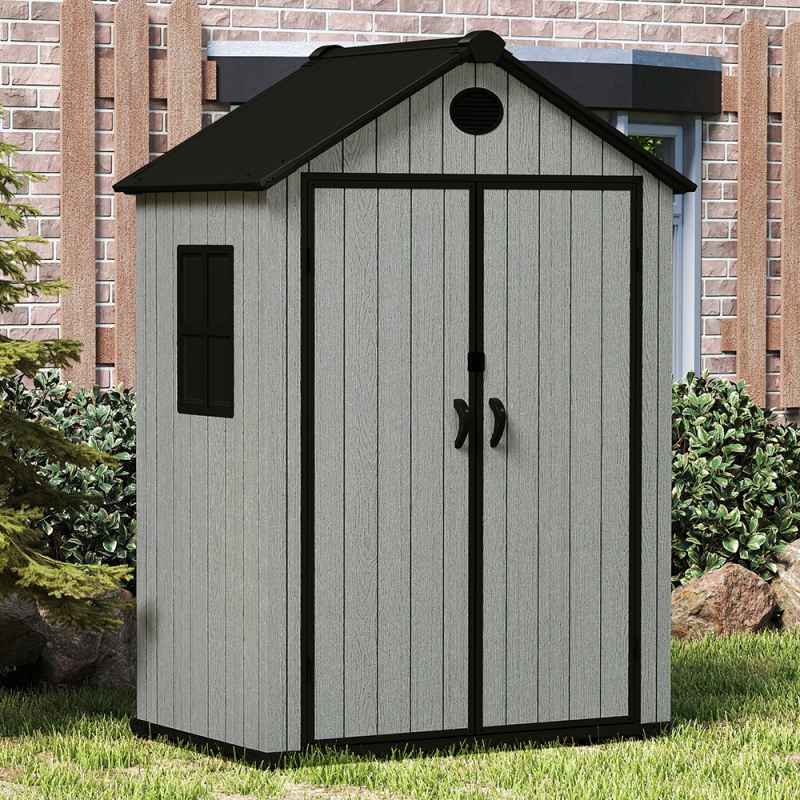 5.33 x 3.38FT Gray Wood Grain Plastic Tool Shed Garden Storage Shed