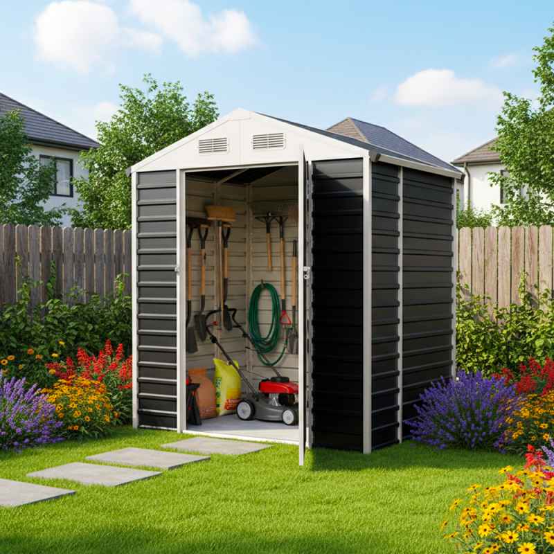 5.58 x 4.2FT Metal Apex Roof Garden Tool Storage Shed