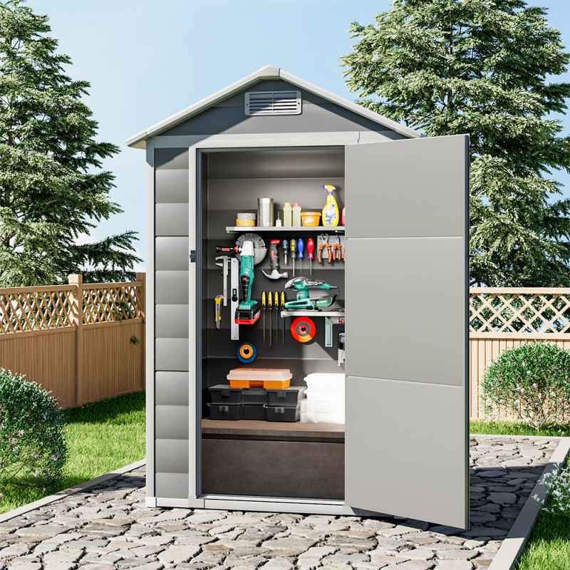 Living and Home 4.4 x 3.4FT Garden Plastic Storage Shed with Lockable Hinged Door