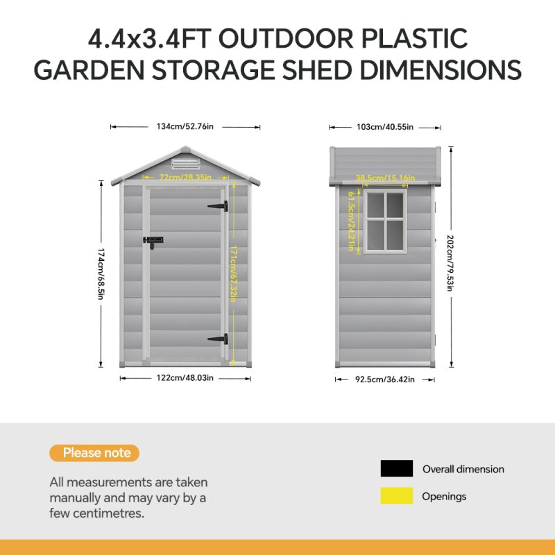 Living and Home 4.4 x 3.4FT Garden Plastic Storage Shed with Lockable Hinged Door