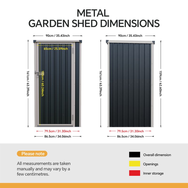 2.95 x 2.95FT Metal Pent Roof Garden Tool Storage Shed