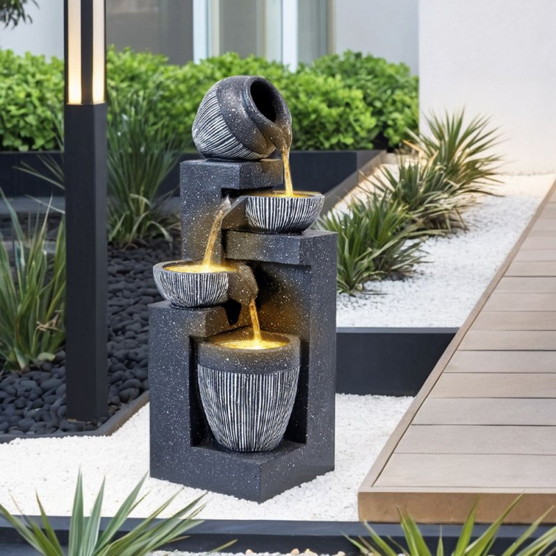 Living and Home Outdoor LED Water Fountain Rockery Decor with Pump Solar Power