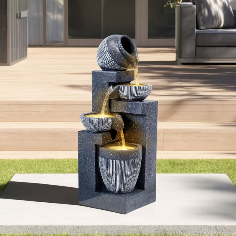 Living and Home Outdoor LED Water Fountain Rockery Decor with Pump Solar Power