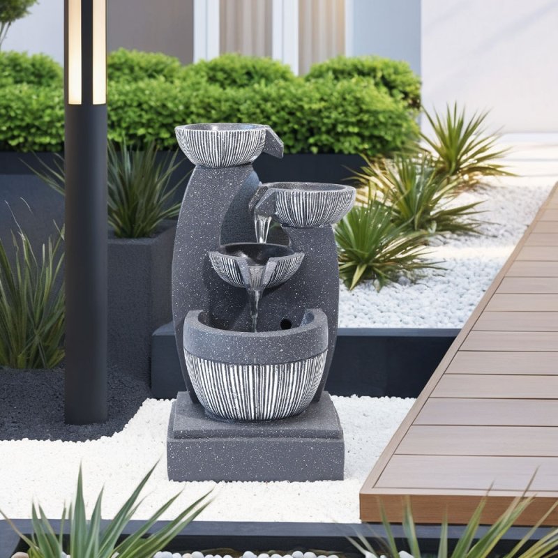 Living and Home 4 Bowls Solar Light Fountain Water Feature with LED Flowing Water Effect Outdoor