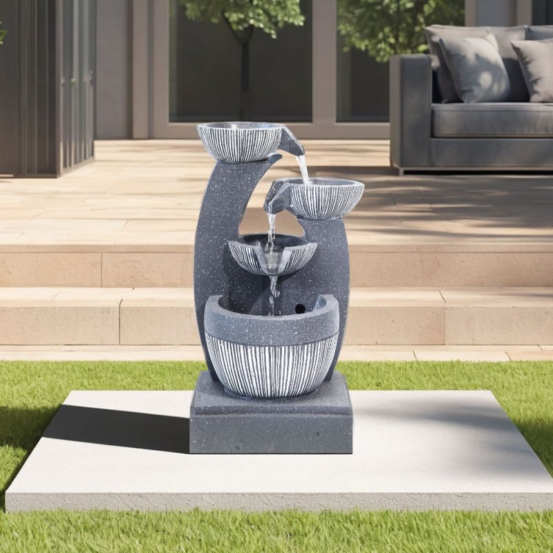 Living and Home 4 Bowls Solar Light Fountain Water Feature with LED Flowing Water Effect Outdoor