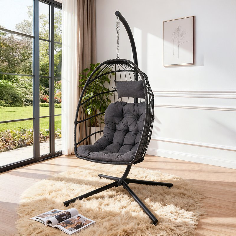 Egg-Shaped Hanging Chair with Soft Cushion & Headrest