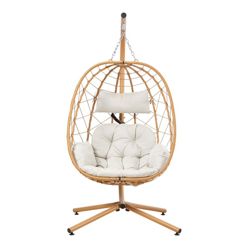 Egg-Shaped Hanging Chair with Soft Cushion & Headrest
