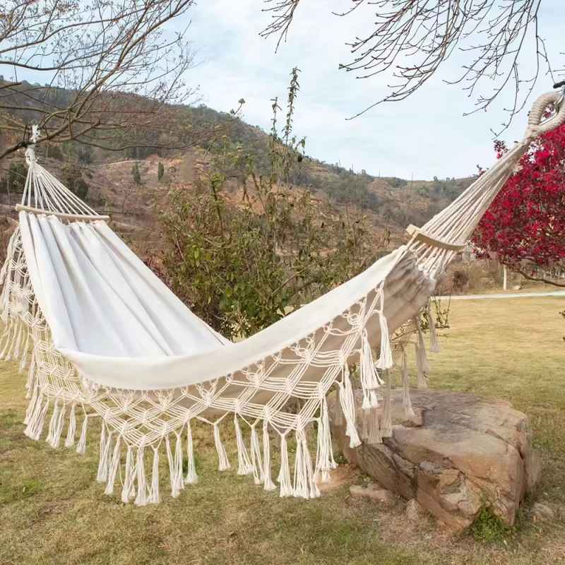 Camping Hanging Canvas Hammock with Balance Spread Bar