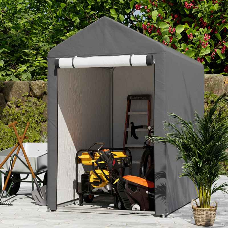 Dark Grey Galvanized Tube Storage Shed