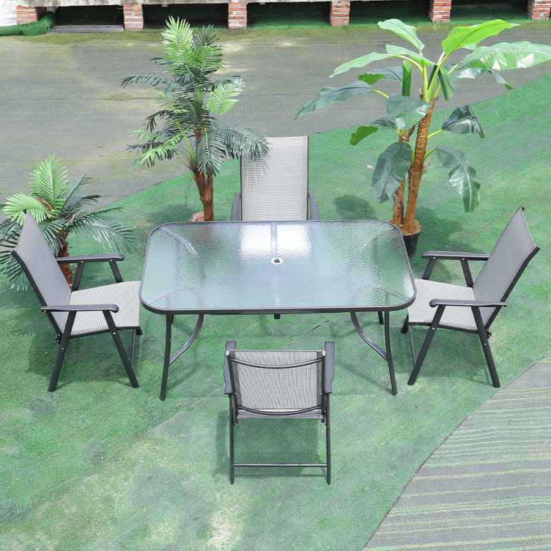 Tempered Glass Outdoor Coffee Table with Parasol Hole
