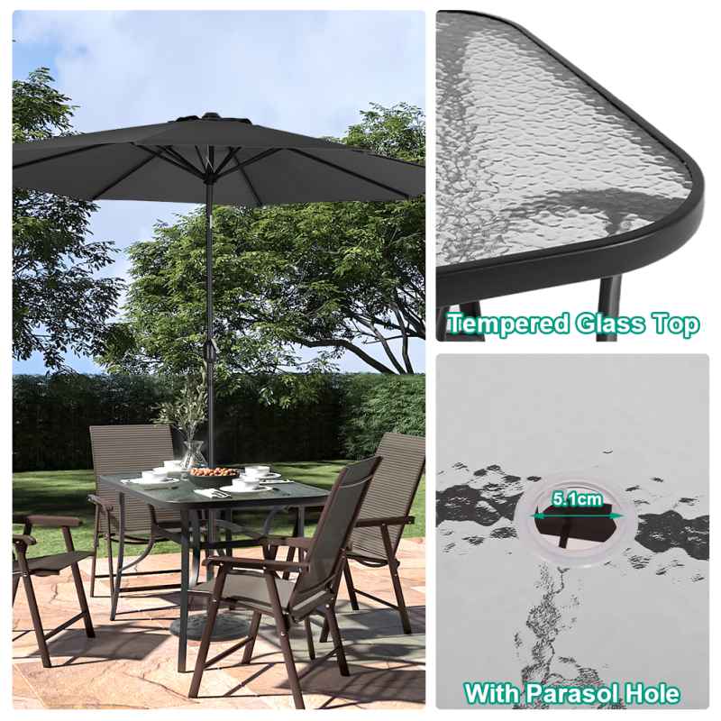 Tempered Glass Outdoor Coffee Table with Parasol Hole