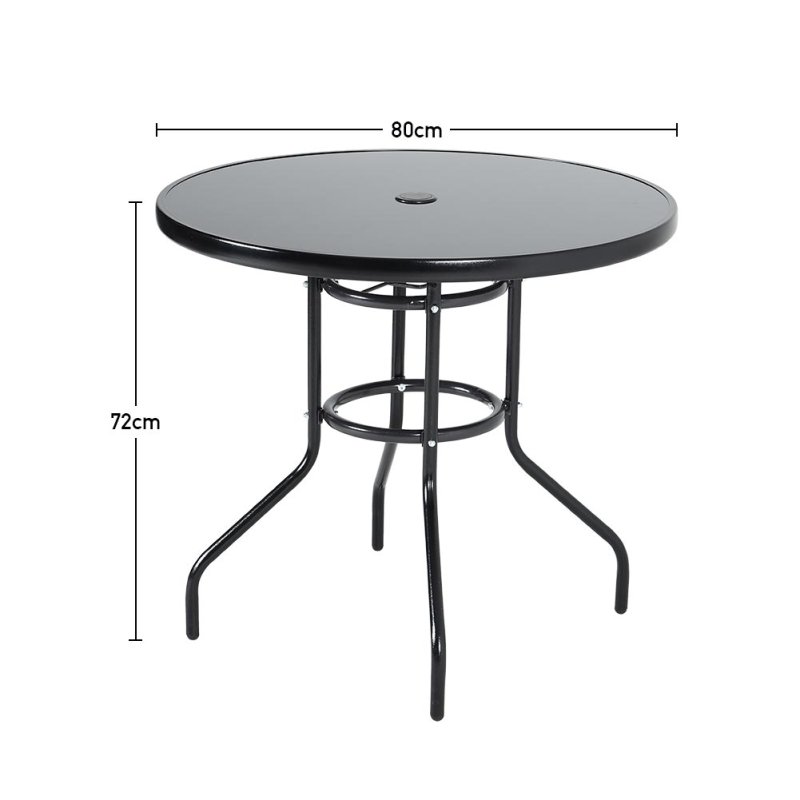 Metallic and Tempered Glass Garden Table with Parasol Hole Outdoor Multi Size