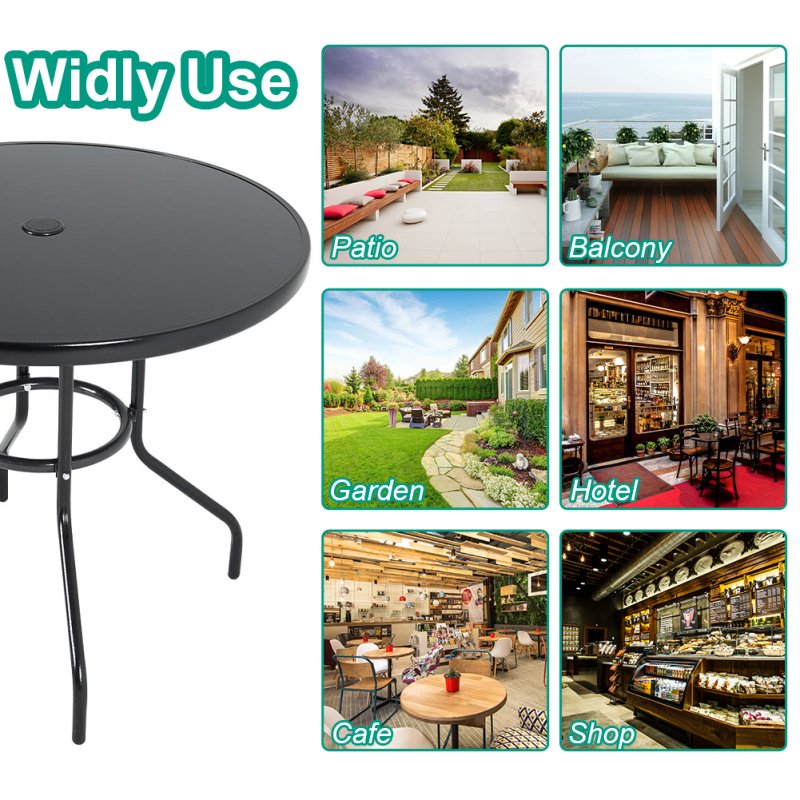 Metallic and Tempered Glass Garden Table with Parasol Hole Outdoor Multi Size