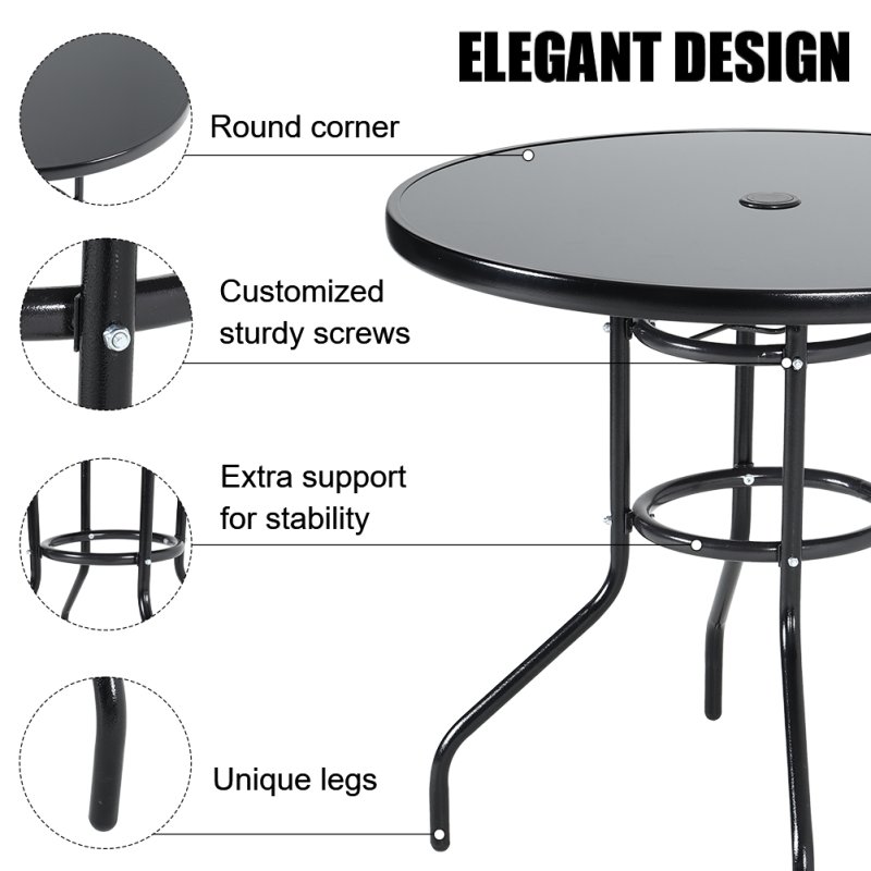 3-Piece Outdoor Tempered Glass Garden Table with Two Foldable Chairs
