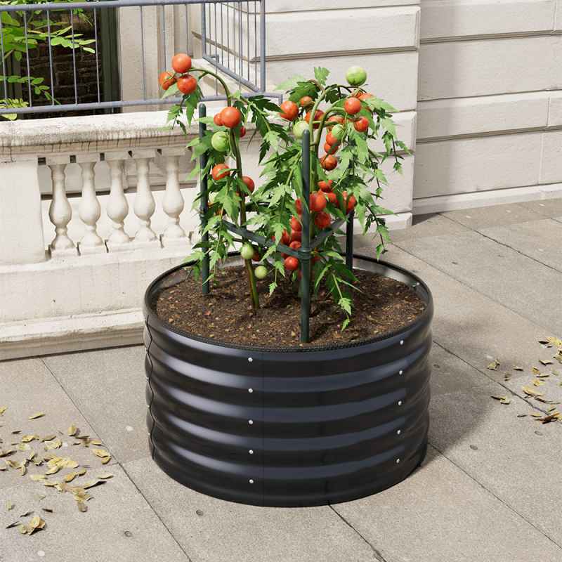 Living and Home Round Galvanized Steel Raised Garden Bed 80cm Dia x 40cm H, Anthracite