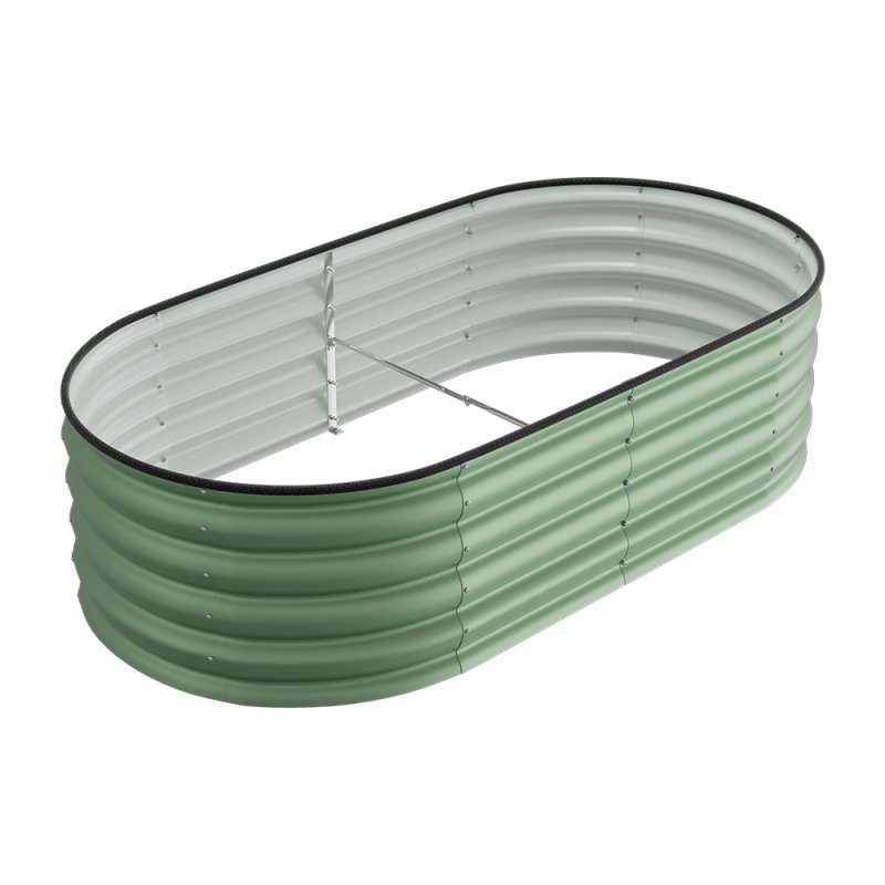 Living and Home Light Green Oval-Shaped Galvanised Steel Raised Garden Bed 160cm W x 80cm D x 42cm H