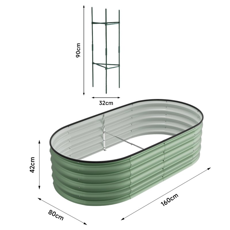 Living and Home Light Green Oval-Shaped Galvanised Steel Raised Garden Bed 160cm W x 80cm D x 42cm H