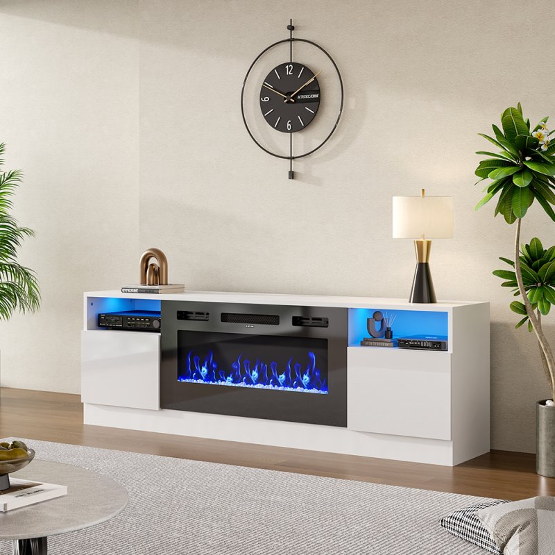 Living and Home Recessed Electric Fireplace TV Stand with Closed Storage