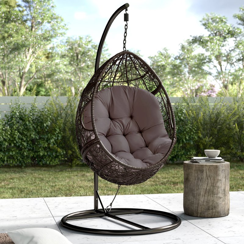 Living and Home Outdoor Thick Hanging Egg Chair Cushion Swing Chair Seat Pad, Dark Grey