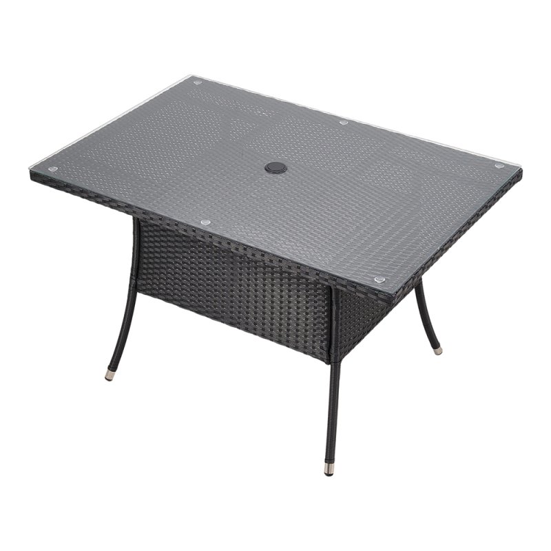 150x90cm Garden Rattan Tempered Glass Top Rectangular Table with Parasol Hole
