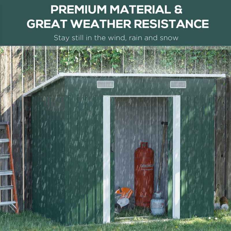 Living and Home 4x8FT Metal Pent Roof Garden Tool Shed, Dark Green