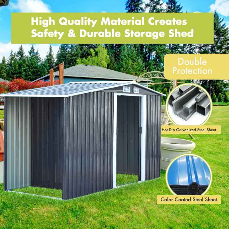 Living and Home 4x8FT Metal Garden Storage Shed with Log Storage, Anthracite
