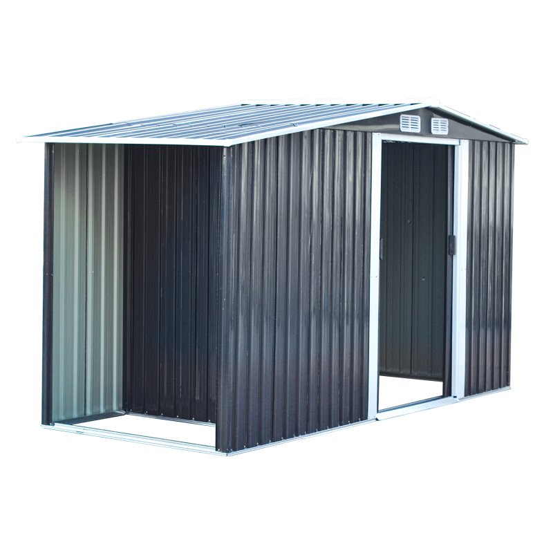 Living and Home 4x8FT Metal Garden Storage Shed with Log Storage, Anthracite