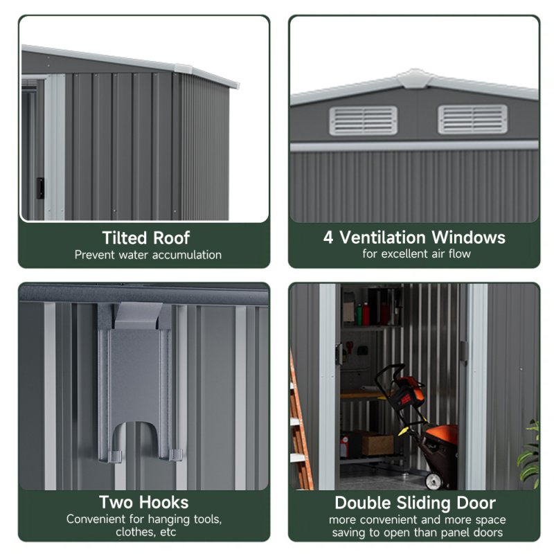 Living and Home Outdoor Metal Storage Shed with Lean-to, Dark Grey